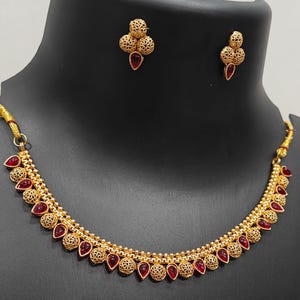 Ruby Necklace Oxidised Pearl Silver Choker Necklace Bridal Necklace CZ Zircon Jewelry Set Indian Wedding Jewelry Gold Necklace Ethnic