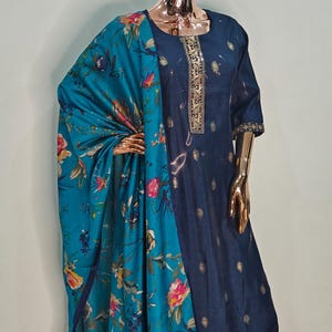 Pure Pakistani Kurta Trousers & Dupatta  - Ethnic Kurta Set - Women Salwar Kameez Set/ Blue Indian Party Wear/ Embroidry Kurta Set For Women