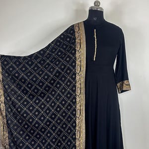 Black Anarkali Dress/Indian Wedding Dress/  Long Anarkali Kurta Set/ Silk Applique design Maxi Dress / Women Long Anarkali Kurta/ Long Dress