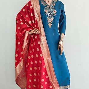 Indian Party Wear/ Blue Embroidery Kurta / Salwar Kameez Set/ Pakistani Suit/ Dresses For Women/ Ethnic Kurta Set/ Women Kurta With Trouser