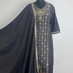 Silk Kurta Sets For Women - Gray Woven Design Kurta Trousers & Dupatta  - Indian Ethnic Wear - Dresses For Women - Party Wear - Kurti Dress