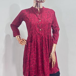 Tunic Tops For Women - Floral Embroidered Empire Top - Short Kurta - Kurtis For Women - Summer Tops Tees T-shirt Plus Size Boho Tops