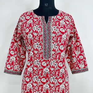 Tunic Tops For Women - Floral Printed Empire Top - Short Kurta - Kurtis For Women - Summer Tops Tees T-shirt Plus Size Boho Tops