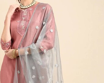 Ensemble kurta en soie - kurta brodé à motifs ethniques roses et bleus avec pantalon robe de mariée Dupatta - ensemble salwar kameez - robe indienne