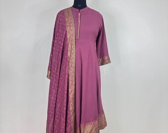 Pink Anarkali Kurta Set For Women - woven Design Long Kurta Trousers & Dupatta - Indian Ethnic Wear/ Dresses For Women - Indian Party Wear