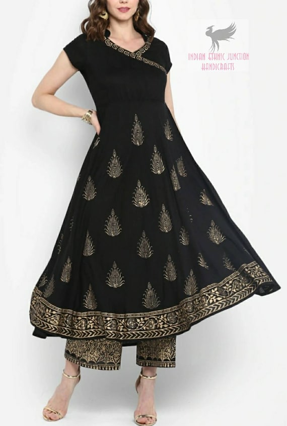 Celina Black and Gold Anarkali Suit | Anarkali dress, Indian outfits, Indian  dresses