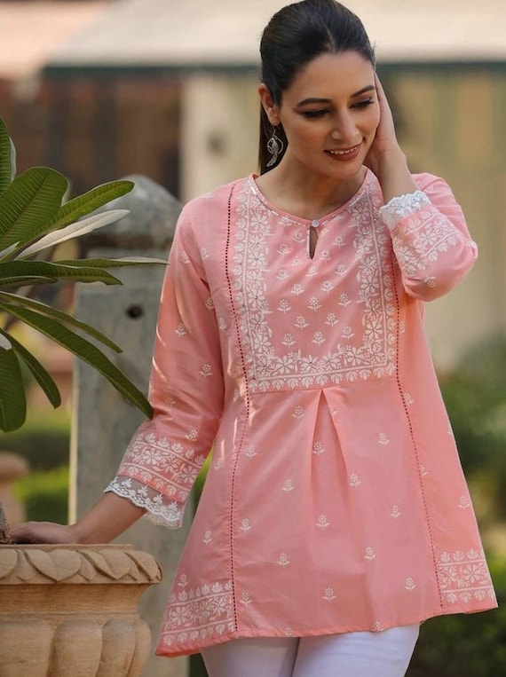 Shop Bhama Cuture Pink Yoke Design A-Line Tunic Online – Bhamadesigns