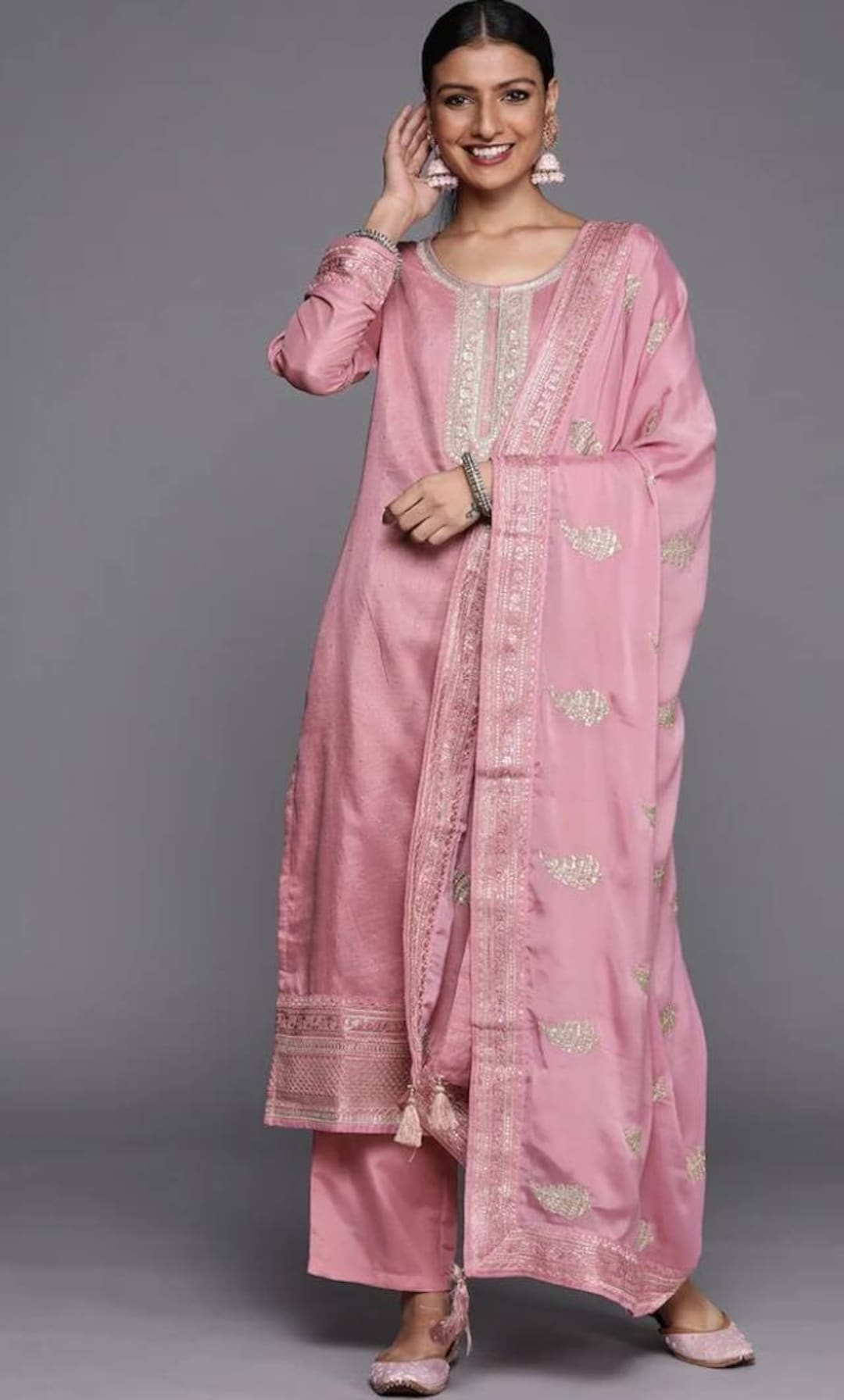 Silk Kurta Set Indian Wedding Dress Ethnic Wear Floral Etsy