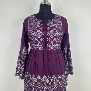 Cotton Kurta Tunic Tops For Women - Bandani Printed Collar Top - Short Kurta - Kurtis For Women/ Summer Tops Tees T-shirt Plus Size Boho Top
