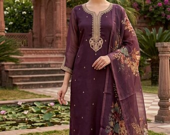 Kurta Set Women Wedding Embroidered Kurta Trousers & Dupatta  - Indian Ethnic Wear - Dresses For Women - Salwar Kameez Set/ Pakistani Lawn