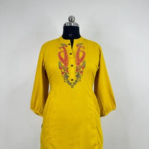 Black Cotton Kurta Tunic Tops For Women - Neck Embroidery Cotton Top - Short Kurta - Kurtis/ Tops Tees T-shirt Plus Size Tunic /Summer Wear