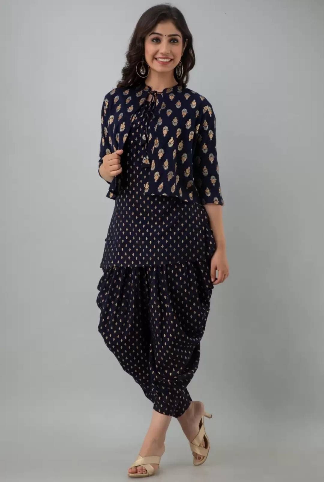 Buy Ziyaa Blue Floral Print Kurti Dhoti Pant Set for Women Online @ Tata  CLiQ