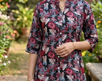 Short Kurti Tunic | 100% Pure Cotton Printed Fit And Flared Dress For Women | Indian Tunic | Indian Dress | Top | T-shirt | Short Kurta XS