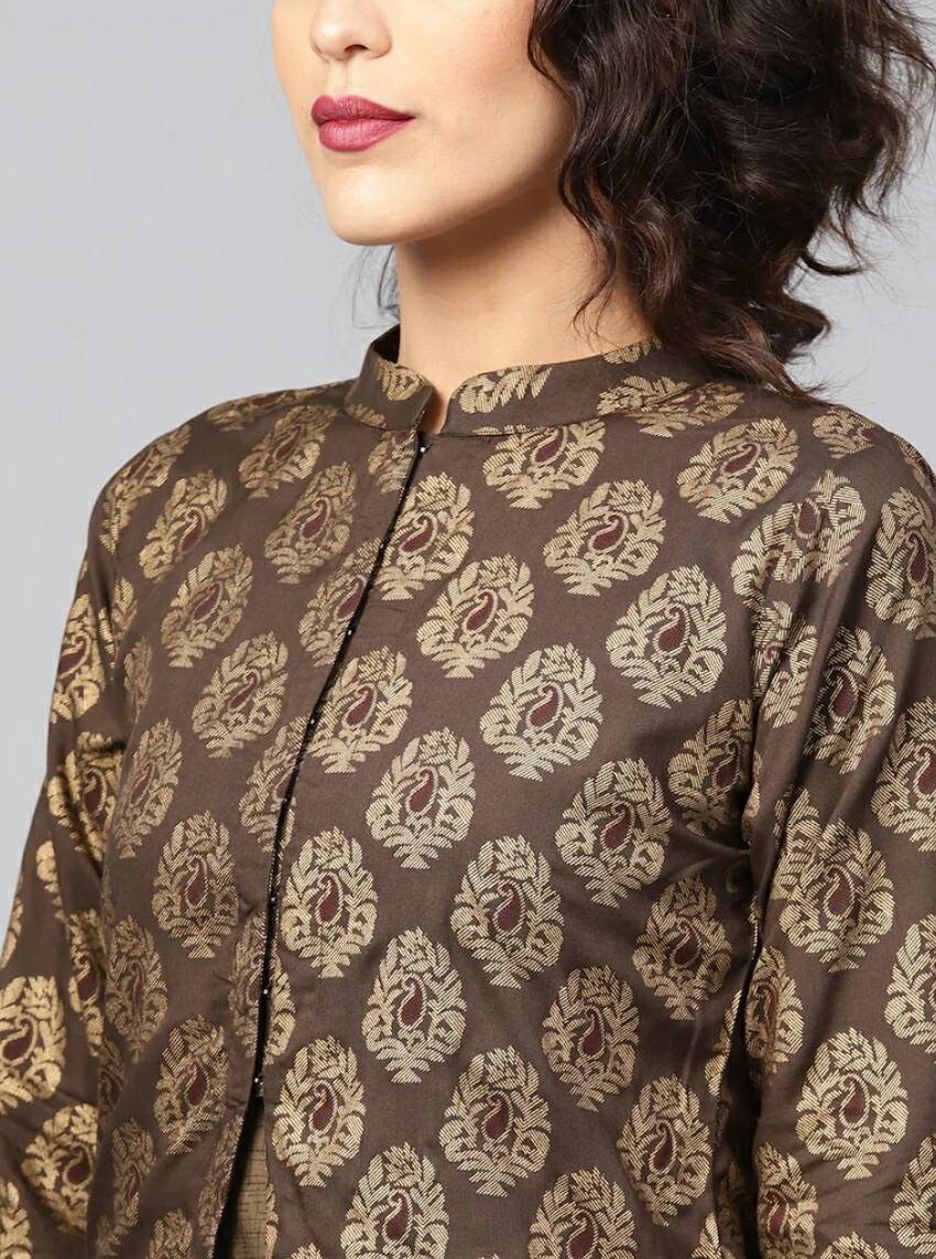 Buy Brown Printed Silk Ready To Wear kurti Online At Zeel Clothing