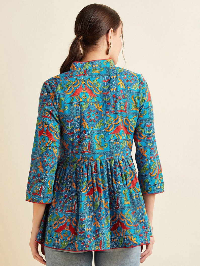 Tuniken für Frauen, Top-Kleid für Frauen Blaue und rote Kalamkari-Baumwoll-Tunika Kurti Kurta-Damen-Kurtis für Frauen Tuniken-Tops Sommerkleidung Bild 5