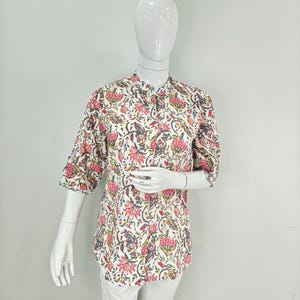 Tunic Tops For Women - Floral Embroidered Empire Top - Short Kurta - Kurtis For Women - Summer Tops Tees T-shirt Plus Size Boho Tops