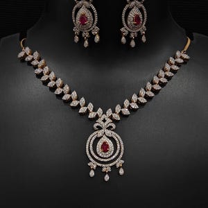 Emerald Diamond Necklace, Gold Necklace, Choker Necklace, CZ Zircon Necklace, Indian Wedding Jewelry Bridal Neckalce, Gift For Her