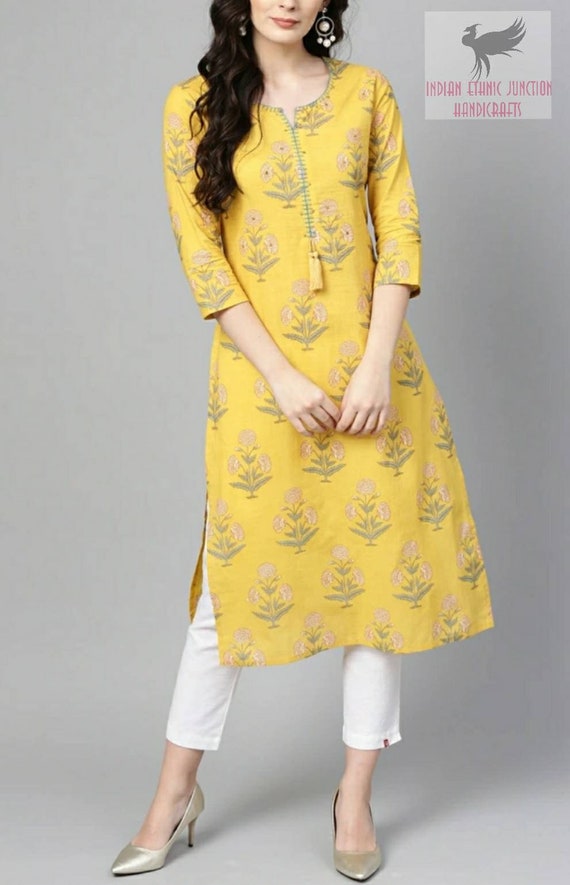 Yellow and Green Embroidery Work Cotton Kurti Pant with Dupatta Set For  Women & Girls at Rs 799/piece in Jaipur