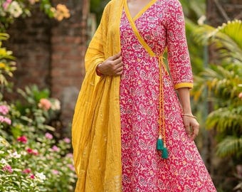 Sleeveless Kurta - Mustard Yellow  Kurta with Palazzos & Dupatta - Indian Dress - Kurti Palazzo Set - Salwar Kameez - Ethnic Wear