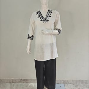 Embroidery Cotton Boho Tunic Tops For Women/ White Embroidery Tunic Top - Short Kurta - Kurtis For Women/ Summer Top Tees T-shirt Plus Size