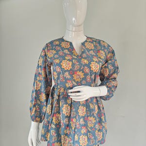 Printed Cotton Tunic Tops For Women - Floral  Empire Tunic Top - Short Kurta - Kurtis For Women/ Summer Top Tees T-shirt Plus Size Boho Tops