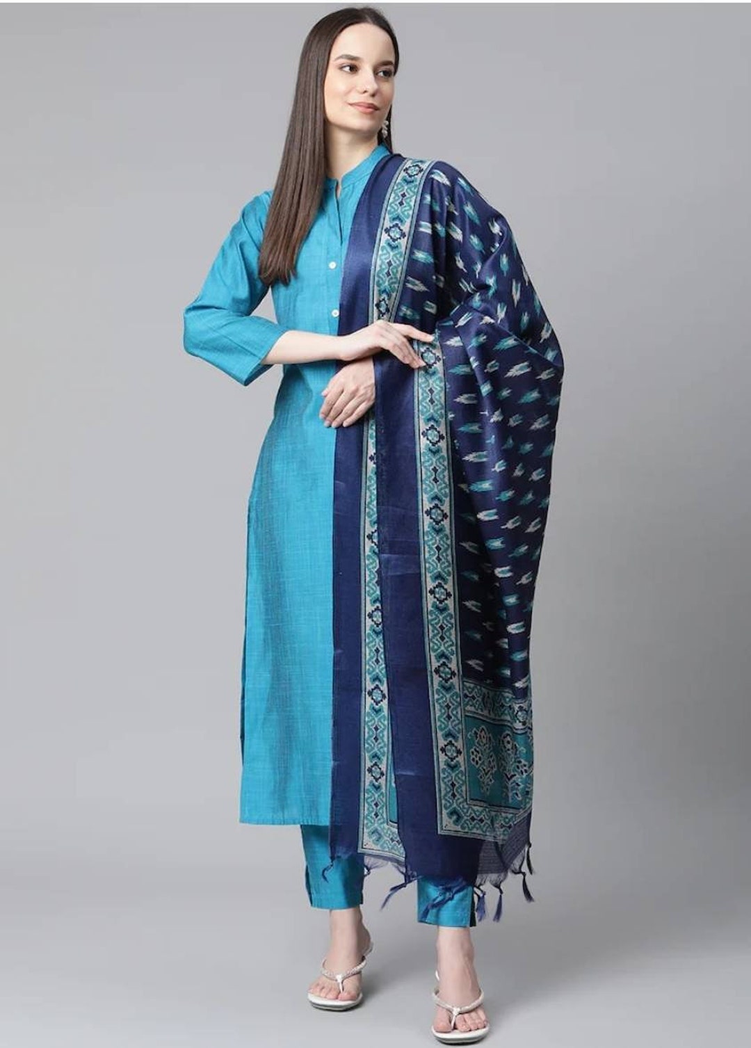 Silk Kurta Set Turquoise Blue Kurta Trousers With Dupatta Indian Dress ...