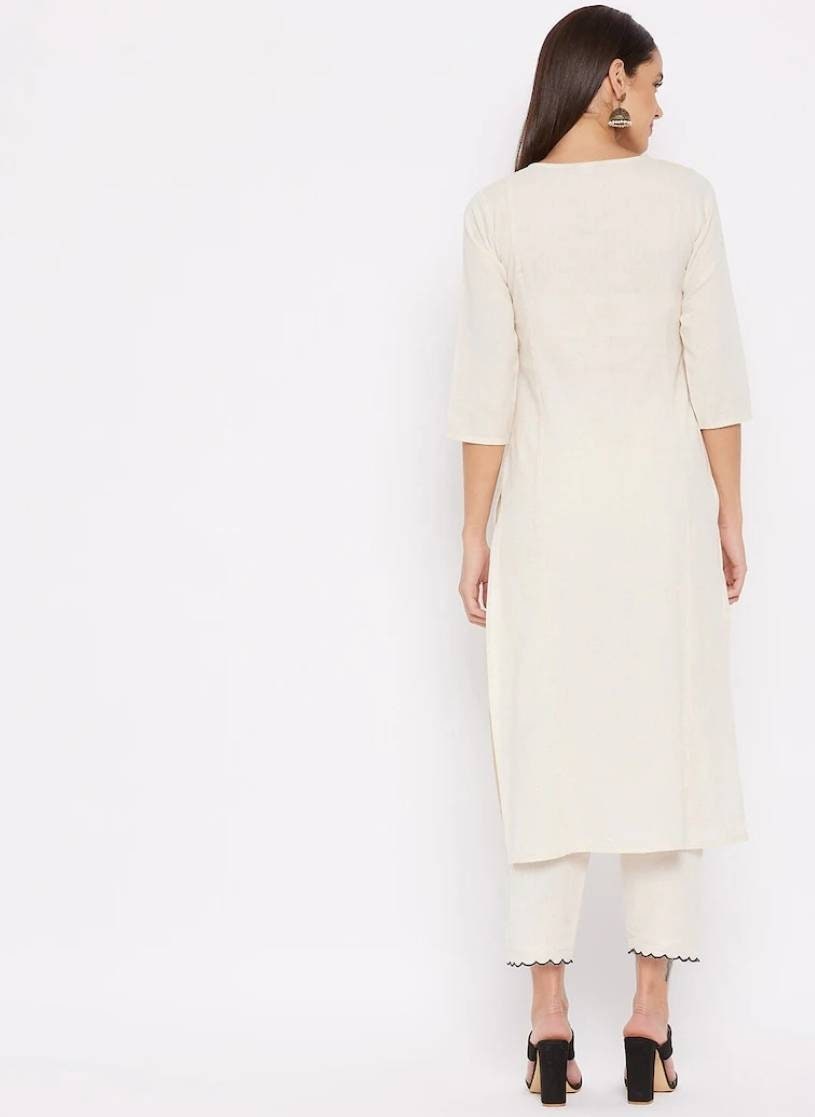 Pure Cotton Kurta Set Women Off-white Pure Cotton Kurta With Trousers  Casual Dress Indian Dress Kurti With Pant Set 