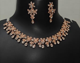 Delicate Choker Necklace Set, CZ Chokr, Indian Jewelry,  Indian Necklace,  Delicate Gold Necklace, Pakistani Jewelry, Indian Wedding Jewelry