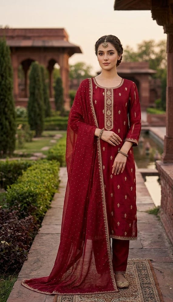 Dark Red Indian Dresses For Women Red Dress Pakistani Indian Desi Women's Wear Formal Wear Party