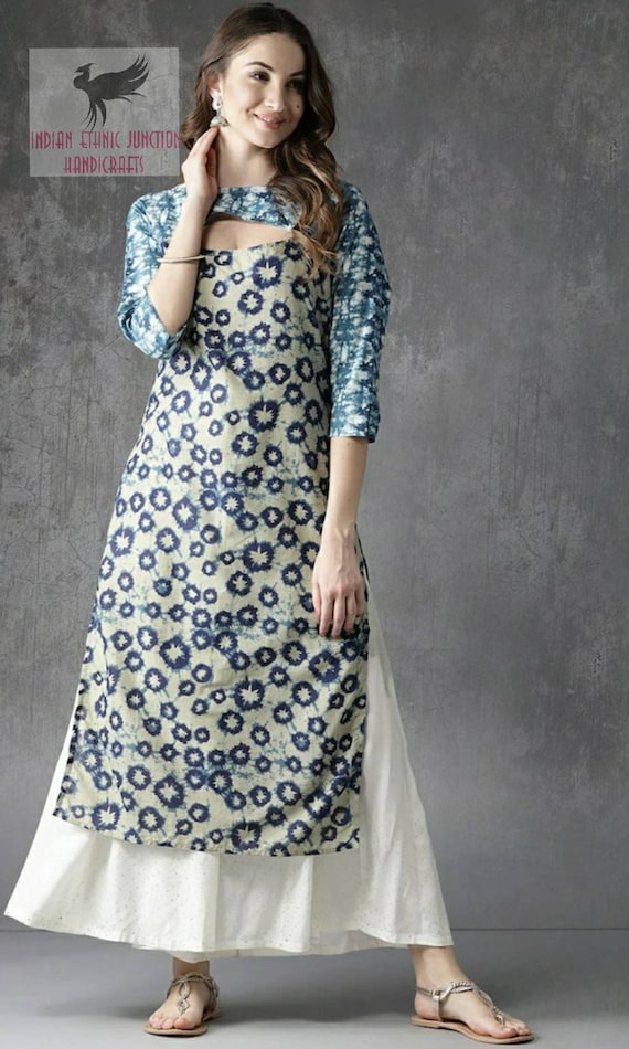 Indian Bollywood Printed Designer Straight Kurta Kurti Summer Wear Top Tunic Indian Bollywood Printed Designer Straight Kurta Kurti Summer Wear Top Tunic