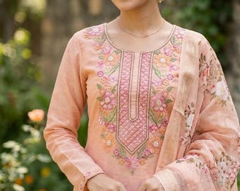 Peach Embroidery Pakistani Salwar Suit for women Wedding Reception Party wear dress Kurta Palazzo Set 3pc readymade salwar kamez with dupata