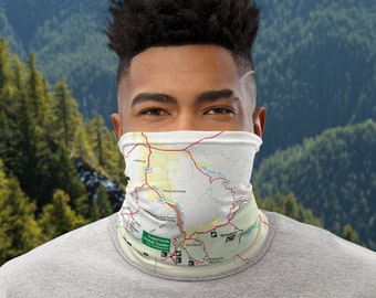 Great Smoky Mountains National Park Tennessee Map Trail Map Mountain Hiking Adventure Full Face Mask Neck Gaiter Balaclava Bandana
