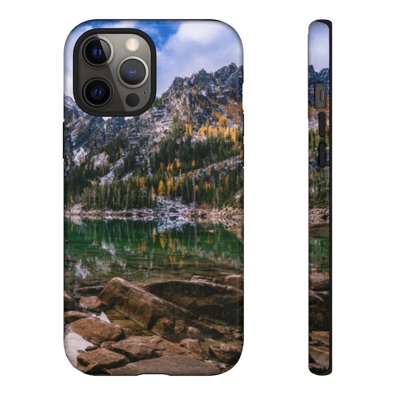 Colchuck Lake Washington Mountain Hiking Adventure Premium Tough Wireless Charging Phone Case for Apple iPhone Samsung Galaxy