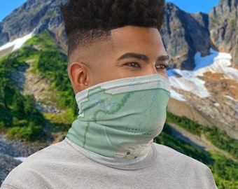 Denali National Park Alaska Map Trail Map Mountain Hiking Adventure Full Face Mask Neck Gaiter Balaclava Bandana