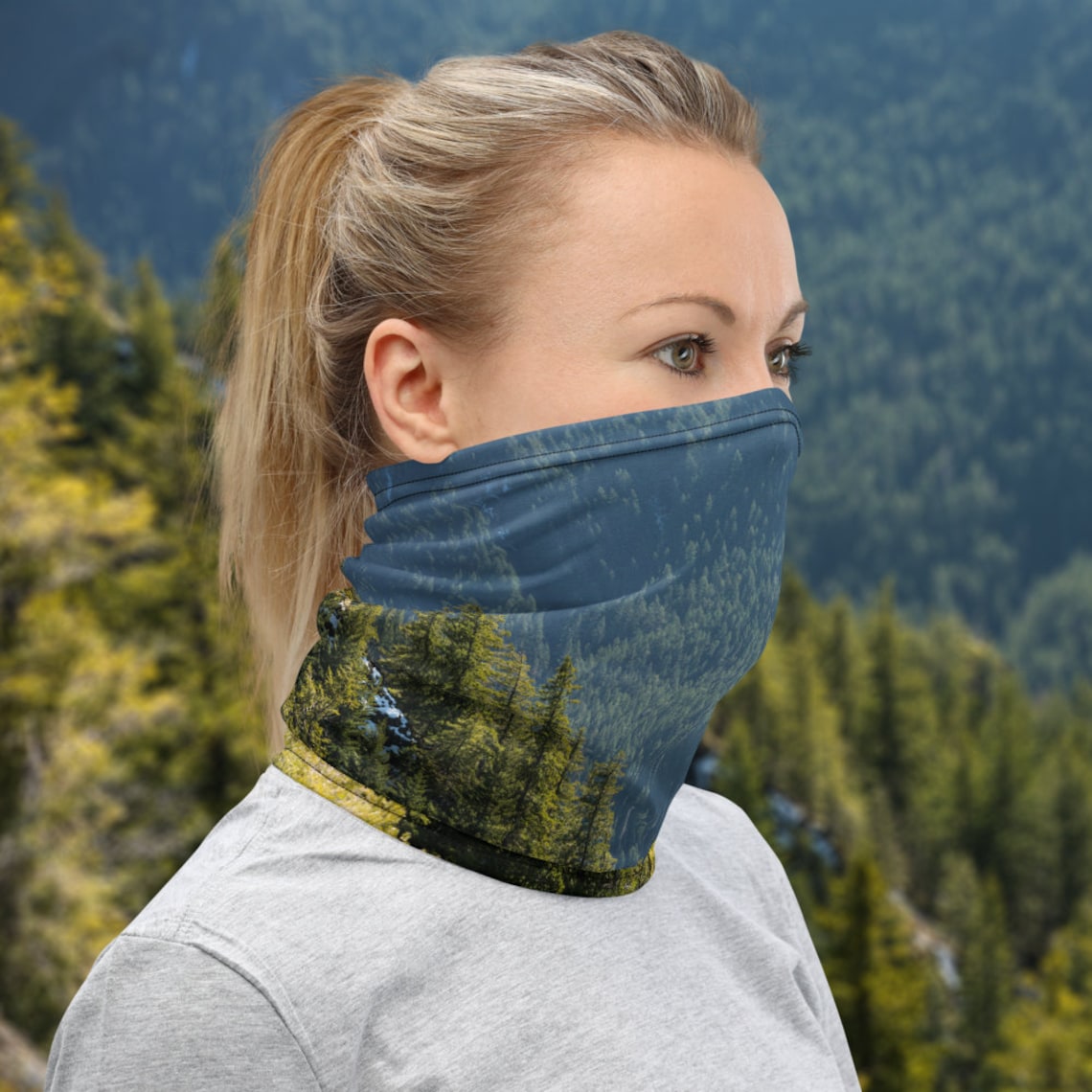 Mountain Trees Hiking Adventure Full Face Mask Neck Gaiter Balaclava