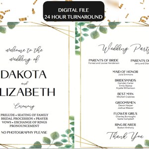 Modernes Greenery Hochzeitsprogramm - Digitaldownload