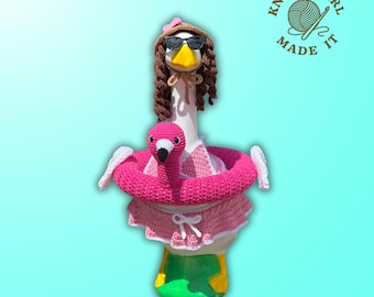 Lazy River Girl Porch Goose With Flamingo Pool Floaty Bikini Crochet Pattern PDF Instant Download