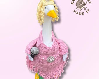 Padrão de crochê em PDF para baixar instantaneamente: Ganso de varanda com microfone no estilo country glamoroso