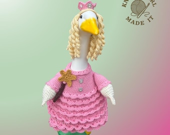 Wzór na szydełkowy strój „Wicked Inspired Pink Witch Porch Goose” w formacie PDF do natychmiastowego pobrania