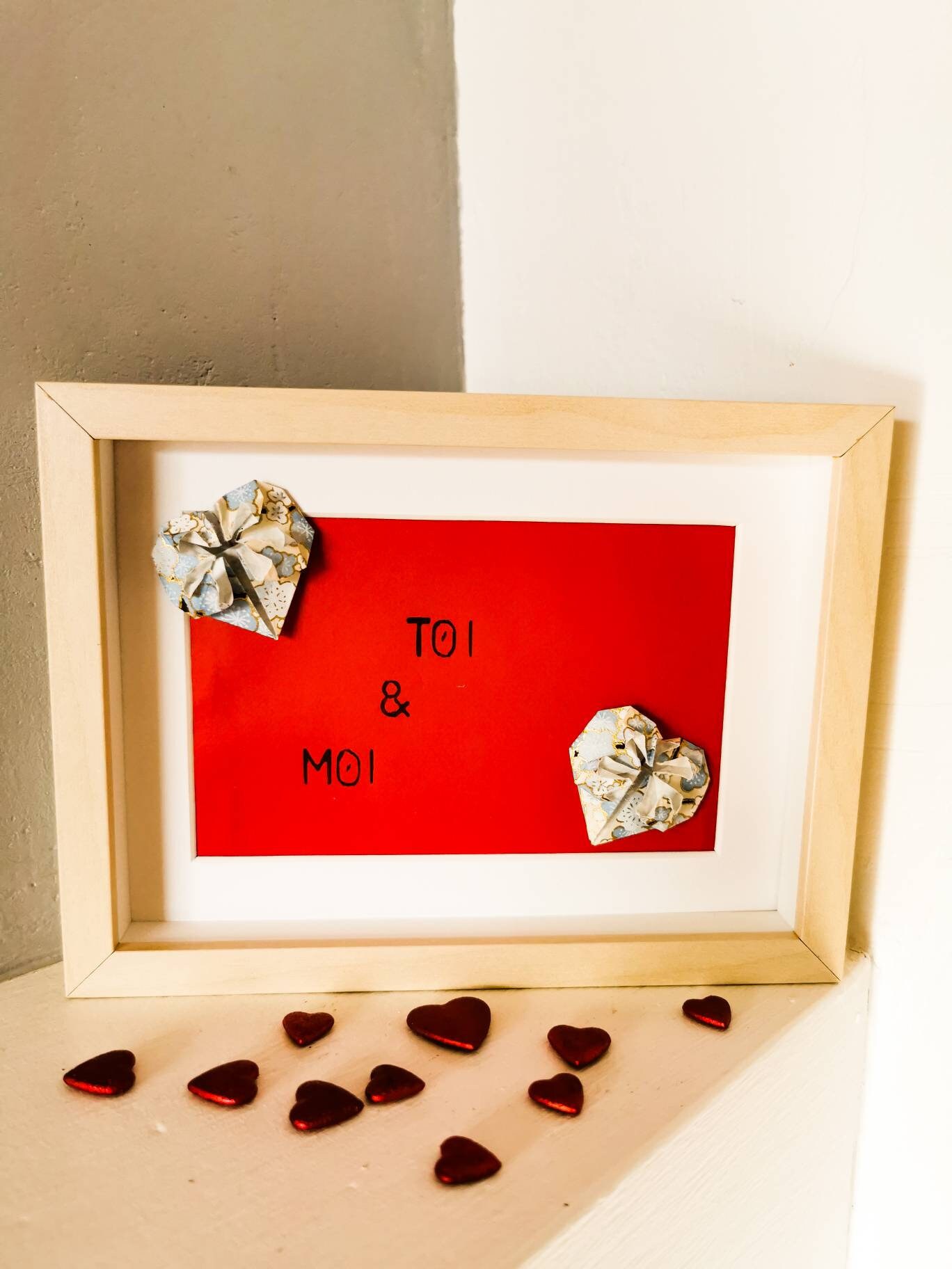 Cadre Cœur, Cœur Origami, Toi et Moi, Décoration Amour, Couple, Romantique, Saint Valentin, Love