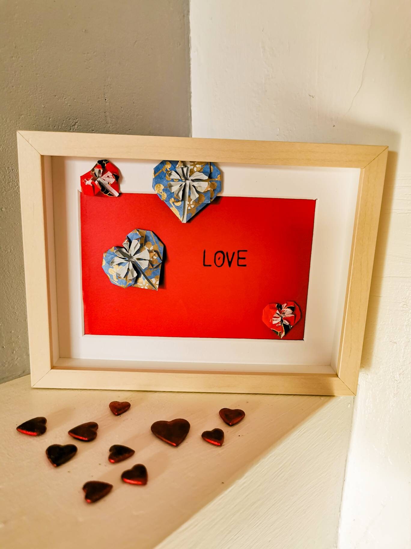 Cadre Cœur, Décoration Origami Cœur Saint Valentin, Rouge, Cadre Origami, Cadeau Couple, Décoration,