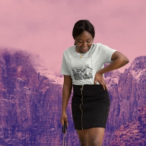 Over It Tee Off White and Black - Original Mountain Art Short Sleeve Tee Shirt. Super Soft, Baggy Fit, Unique, Line Art, Snarky, Unisex