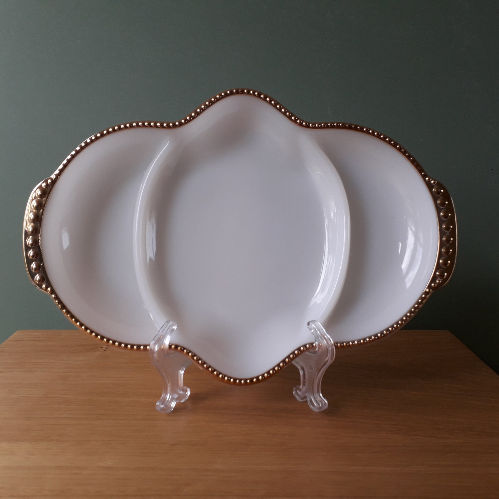 Fire King White Gold Glass Serving Platter In Original Etsy