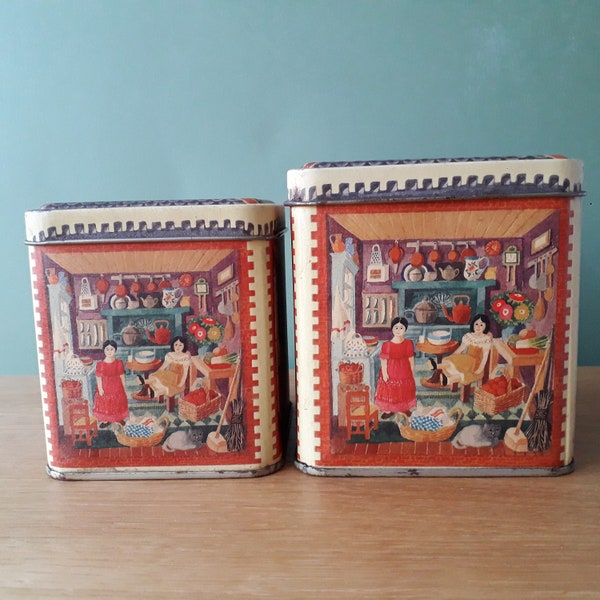 Vintage Tin Set, Vintage Doll's Design Tins, Cute Doll's House Tin Set,