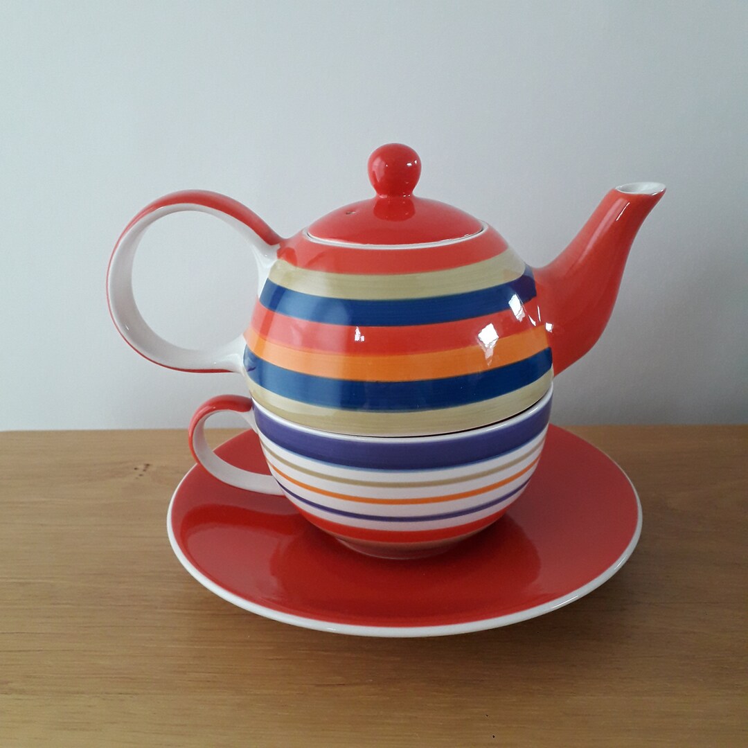 Whittard of Chelsea Tea for One Set, Multicolour Striped Teapot Set, 3