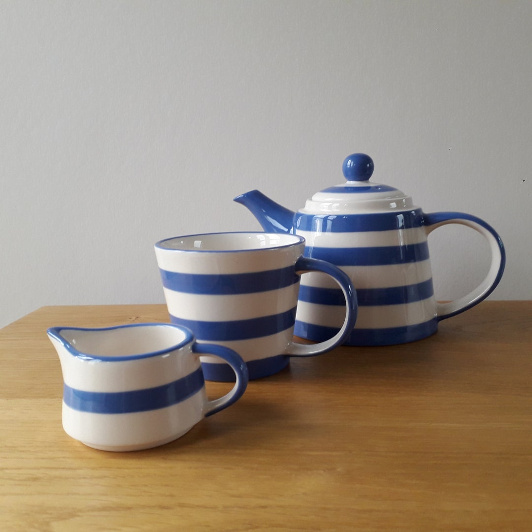 Ringtons Tea for One Set Striped Teapot and Cup Set Blue and Etsy UK