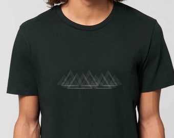 Organic trail running t-shirt, futuristic mountain design for trail and mountain enthusiasts. Hiking, cycling, trekking gift idea.