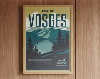 Vosges Mountains Poster – Illustration of Lac des Corbeaux and the peaks of Kastelberg, Hohneck, Narion and Mutzig – Mountain decor, nature gift