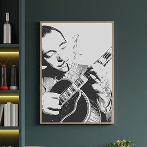 Retrato íntimo de Django Reinhardt - Póster de arte gitano de jazz y swing | Idea de regalo de guitarra, decoración de pared vintage.