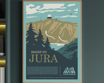 Jura Mountains Poster – Nature illustration, lakes and waterfalls | Mountain decor for chalet or home | Gift for hikers and Jura lovers